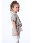 Bluza fetita cu cravate, alba si bej NDZ8200 - Magazin online - Boutique